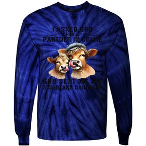 I Asked God Partner In Crime He Sent Me My Smartass Daughter Gift Tie-Dye Long Sleeve Shirt