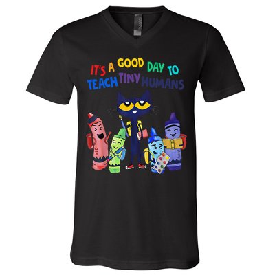 Its A Good Day To Teach Tiny Humans Cat Teacher Lover V-Neck T-Shirt