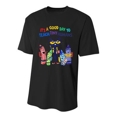 Its A Good Day To Teach Tiny Humans Cat Teacher Lover Youth Performance Sprint T-Shirt