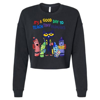 Its A Good Day To Teach Tiny Humans Cat Teacher Lover Cropped Pullover Crew