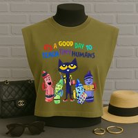 Its A Good Day To Teach Tiny Humans Cat Teacher Lover Garment-Dyed Women's Muscle Tee