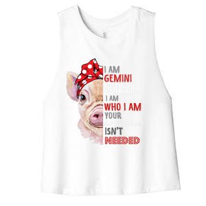 I Am Gemini Who Loves Pigs Star Sign Zodiac Gift Women's Racerback Cropped Tank