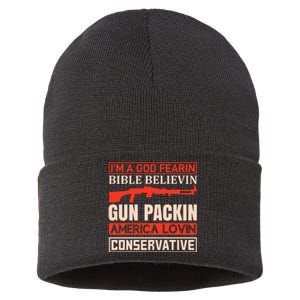 I'm A God Fearin Bible Believin Gun Packin America Lovin Conservative Sustainable Knit Beanie