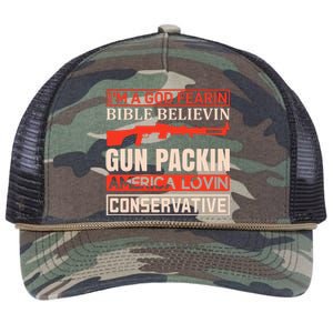 I'm A God Fearin Bible Believin Gun Packin America Lovin Conservative Retro Rope Trucker Hat Cap