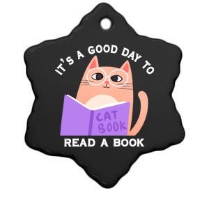 It's A Good Day To Read A Book Cat Kitty Reading Book Cool Gift Ceramic Star Ornament