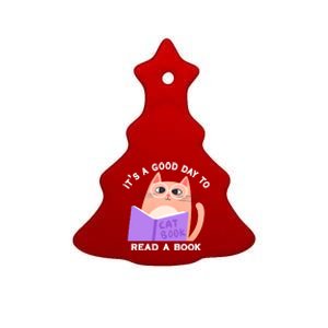 It's A Good Day To Read A Book Cat Kitty Reading Book Cool Gift Ceramic Tree Ornament