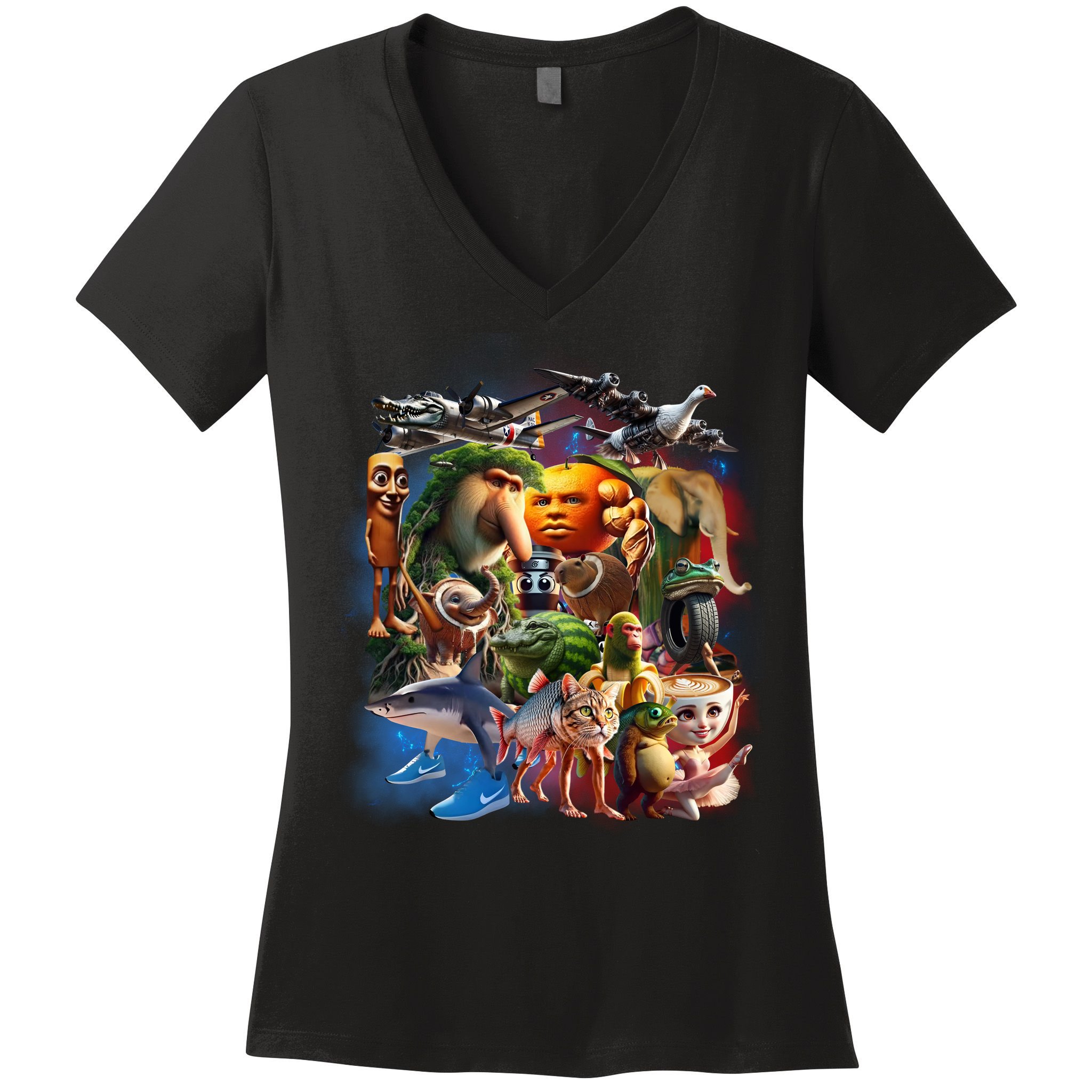 Italian-Brainrot AI Generated Animals Gen Z Women's V-Neck T-Shirt