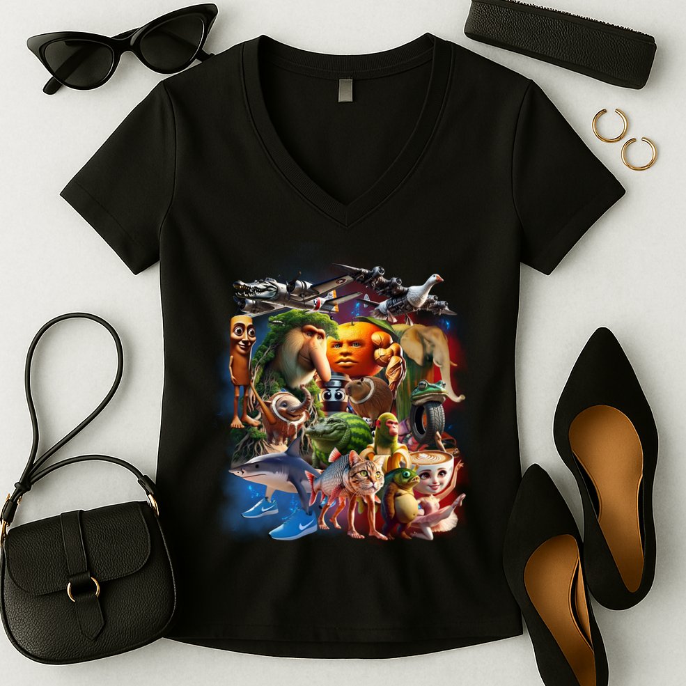 Italian-Brainrot AI Generated Animals Gen Z Women's V-Neck T-Shirt