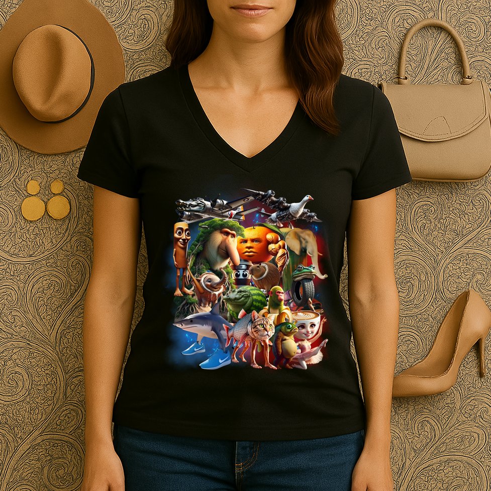 Italian-Brainrot AI Generated Animals Gen Z Women's V-Neck T-Shirt