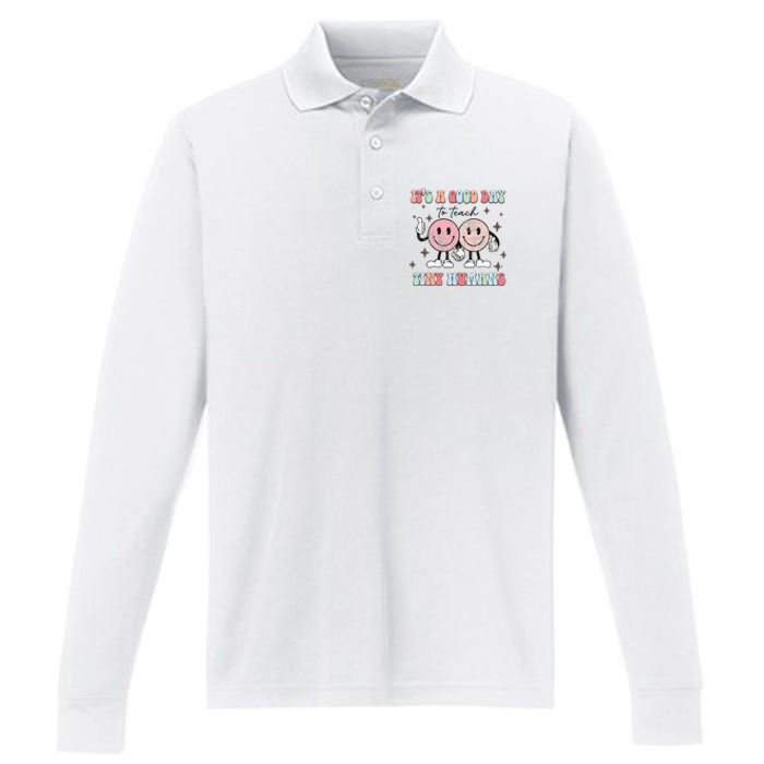 It's a good day to teach tiny humans retro happy face Performance Long Sleeve Polo