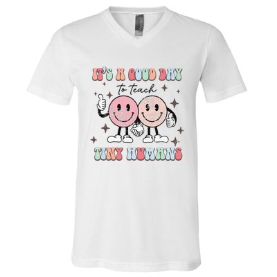 It's a good day to teach tiny humans retro happy face V-Neck T-Shirt