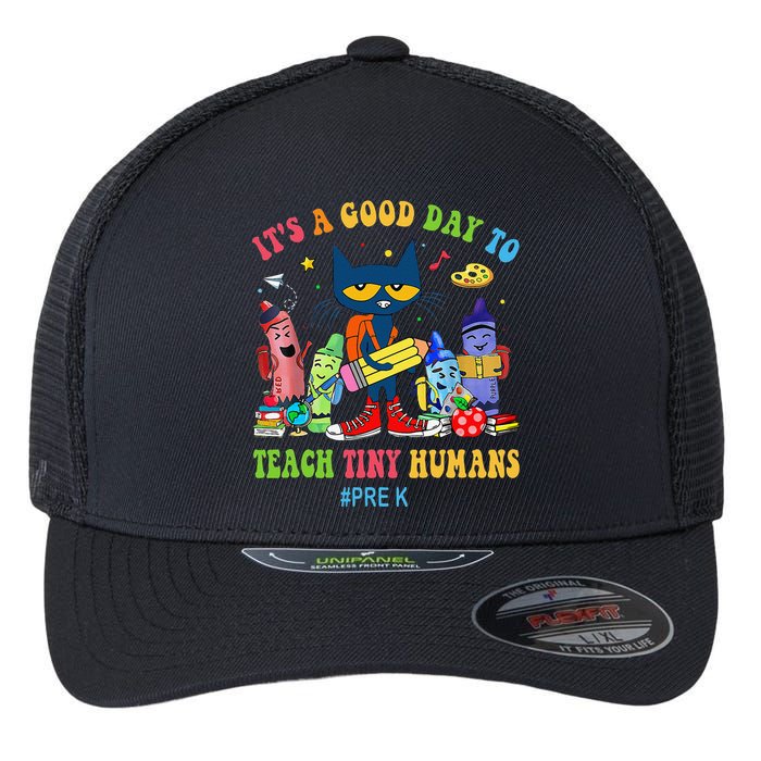 It's A Good Day To Teach Tiny Humans PreK Cat Teacher Lover Flexfit Unipanel Trucker Cap