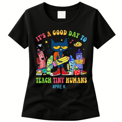 It's A Good Day To Teach Tiny Humans PreK Cat Teacher Lover Womens T-Shirt