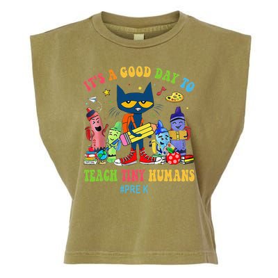 It's A Good Day To Teach Tiny Humans PreK Cat Teacher Lover Garment-Dyed Women's Muscle Tee