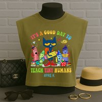 It's A Good Day To Teach Tiny Humans PreK Cat Teacher Lover Garment-Dyed Women's Muscle Tee