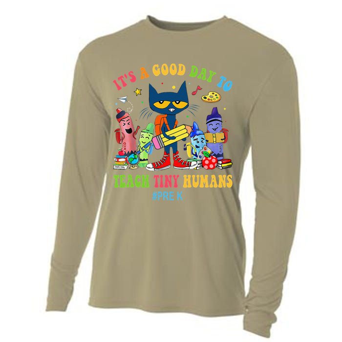 It's A Good Day To Teach Tiny Humans PreK Cat Teacher Lover Cooling Performance Long Sleeve Crew