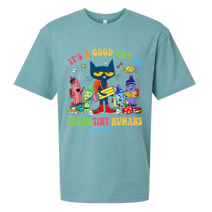 It's A Good Day To Teach Tiny Humans PreK Cat Teacher Lover Sueded Cloud Jersey T-Shirt