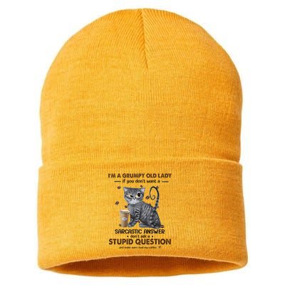 IM A Grumpy Old Lady If You DonT Want Sarcastic Answer Cat Sustainable Knit Beanie