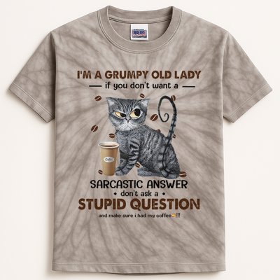 IM A Grumpy Old Lady If You DonT Want Sarcastic Answer Cat Kids Tie-Dye T-Shirt