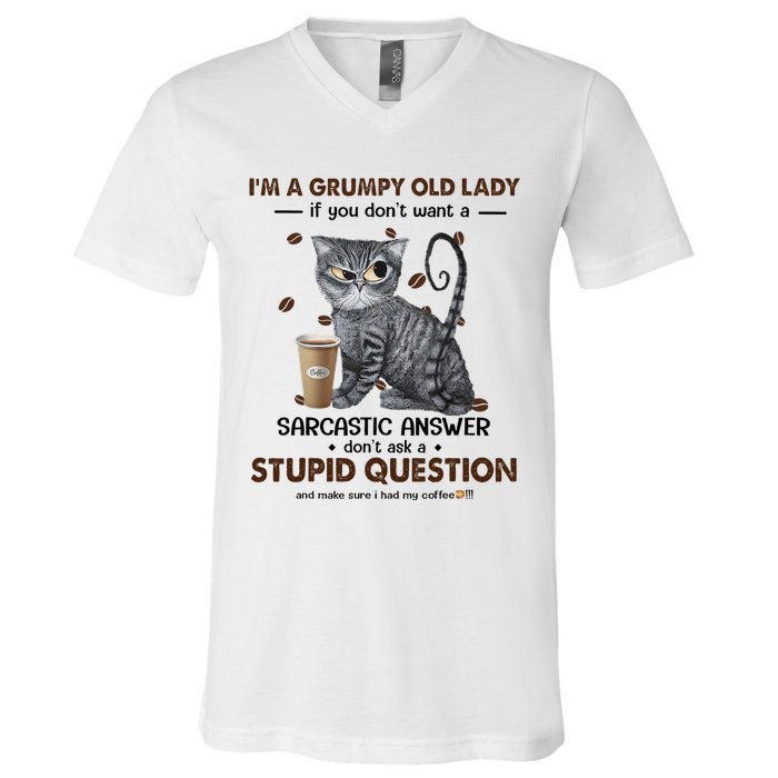 IM A Grumpy Old Lady If You DonT Want Sarcastic Answer Cat V-Neck T-Shirt