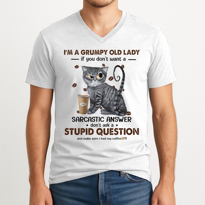 IM A Grumpy Old Lady If You DonT Want Sarcastic Answer Cat V-Neck T-Shirt