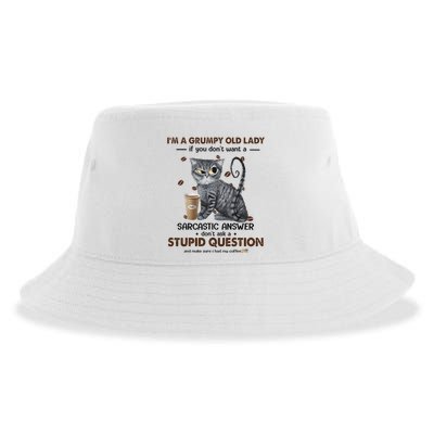 IM A Grumpy Old Lady If You DonT Want Sarcastic Answer Cat Sustainable Bucket Hat