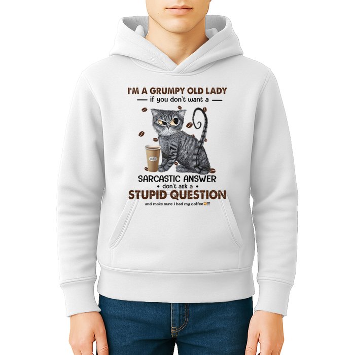IM A Grumpy Old Lady If You DonT Want Sarcastic Answer Cat Kids Hoodie