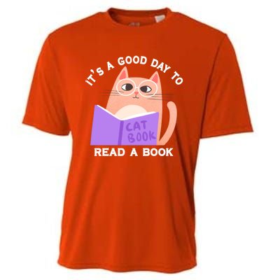 It's A Good Day To Read A Book Cat Kitty Reading Book Cute Gift Cooling Performance Crew T-Shirt