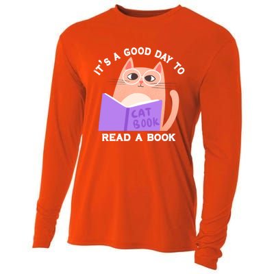 It's A Good Day To Read A Book Cat Kitty Reading Book Cute Gift Cooling Performance Long Sleeve Crew