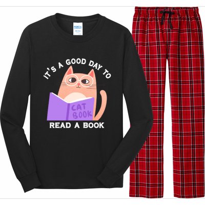 It's A Good Day To Read A Book Cat Kitty Reading Book Cute Gift Long Sleeve Pajama Set