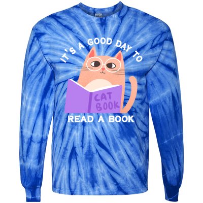 It's A Good Day To Read A Book Cat Kitty Reading Book Cute Gift Tie-Dye Long Sleeve Shirt