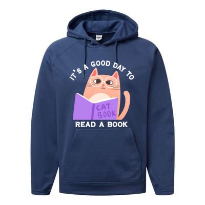 It's A Good Day To Read A Book Cat Kitty Reading Book Cute Gift Performance Fleece Hoodie