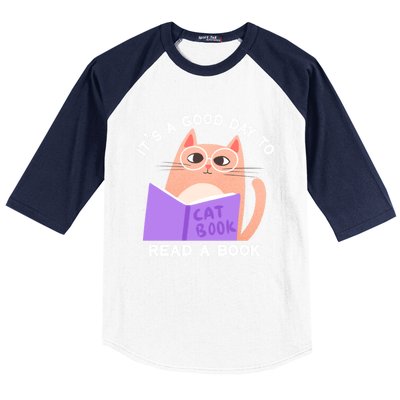 It's A Good Day To Read A Book Cat Kitty Reading Book Cute Gift Baseball Sleeve Shirt