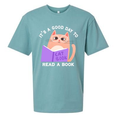 It's A Good Day To Read A Book Cat Kitty Reading Book Cute Gift Sueded Cloud Jersey T-Shirt