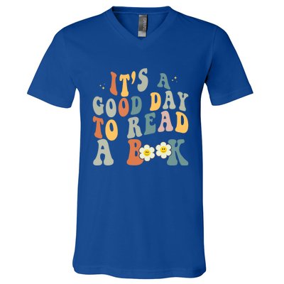 Its A Good Day To Read Books Bookish Groovy Reader Reading Gift V-Neck T-Shirt