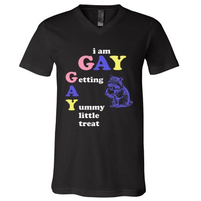 I Am Gay Getting A Yummy Little Treat Apparel V-Neck T-Shirt