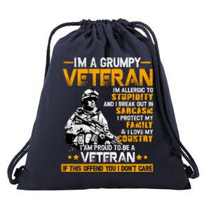 Im A Grumpy Veteran Military Wall Art This Modern Funny Patriotic Flag Drawstring Bag