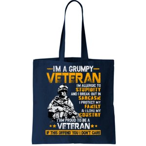 Im A Grumpy Veteran Military Wall Art This Modern Funny Patriotic Flag Tote Bag