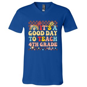 Its A Good Day To Teach Fourth Grade Groovy Teacher V-Neck T-Shirt