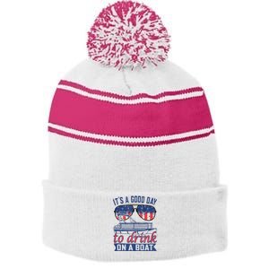 It´s A Good Day To Drink On A Boat Captain Life Is Better Stripe Pom Pom Beanie