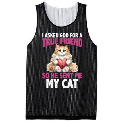 I Asked God For A True Friend So He Sent Me My Cat Mesh Reversible Basketball Jersey Tank