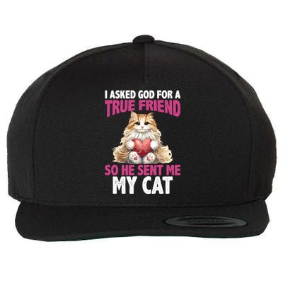 I Asked God For A True Friend So He Sent Me My Cat Wool Snapback Cap