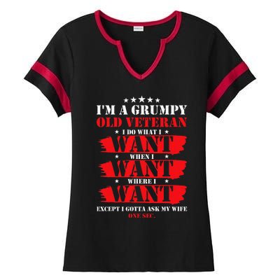 Im A Grumpy Old Veteran Funny Veteran Wife Ladies Halftime Notch Neck Tee