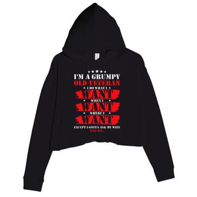 Im A Grumpy Old Veteran Funny Veteran Wife Crop Fleece Hoodie