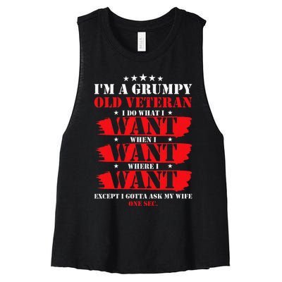 Im A Grumpy Old Veteran Funny Veteran Wife Women's Racerback Cropped Tank