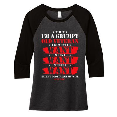 Im A Grumpy Old Veteran Funny Veteran Wife Women's Tri-Blend 3/4-Sleeve Raglan Shirt