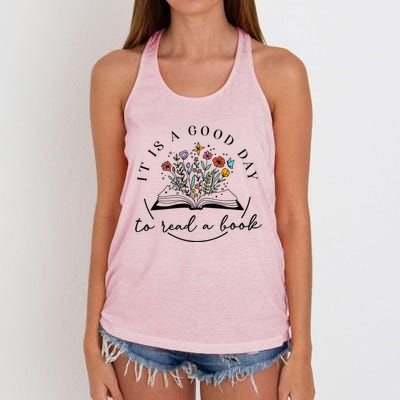 Its A Good Day To Read Flower School Librarian Book Lover Women's Knotted Racerback Tank