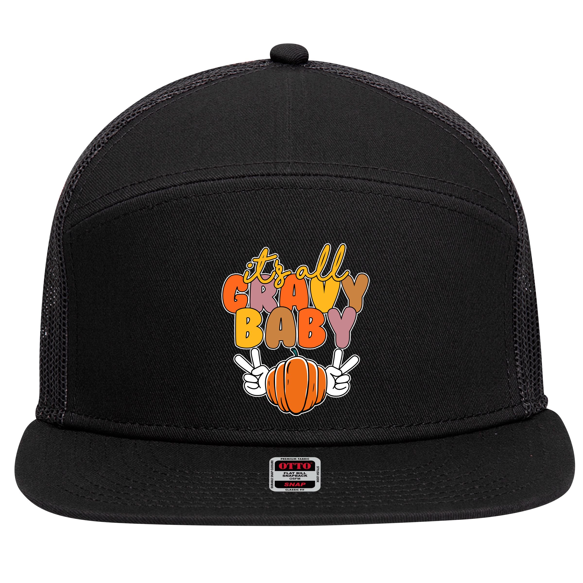 Its All Gravy Baby Pumpkin Fall Funny 7 Panel Mesh Trucker Snapback Hat