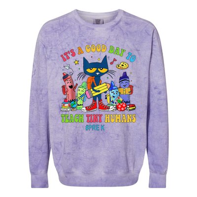 ItS A Good Day To Teach Tiny Humans Prek Cat Teacher Lover Colorblast Crewneck Sweatshirt