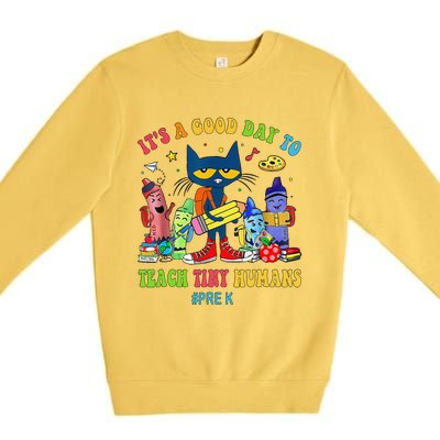 ItS A Good Day To Teach Tiny Humans Prek Cat Teacher Lover Premium Crewneck Sweatshirt